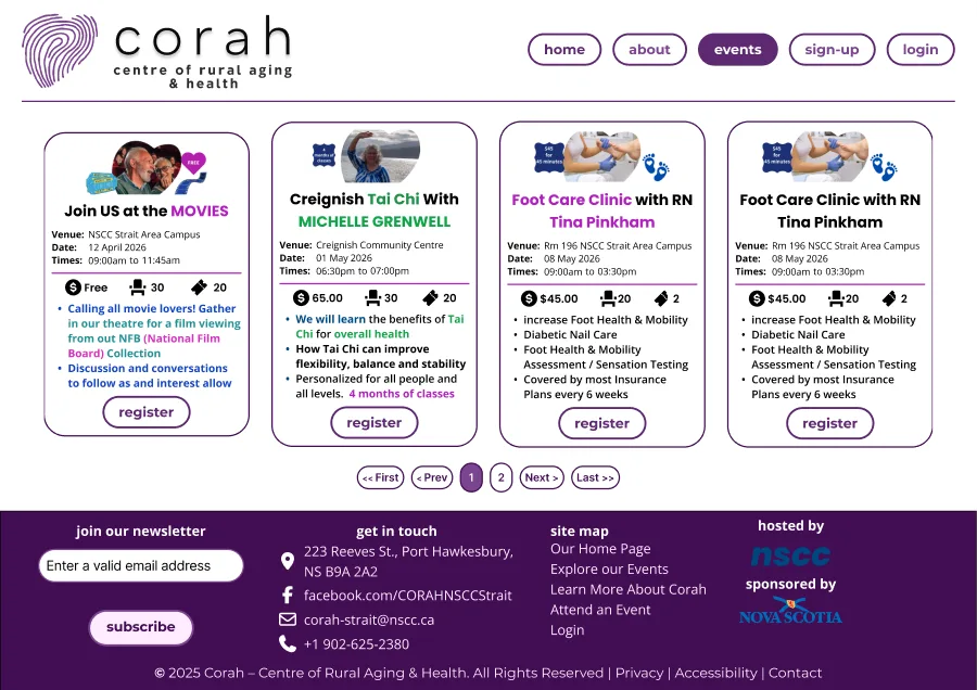 Screenshot of CORAH website