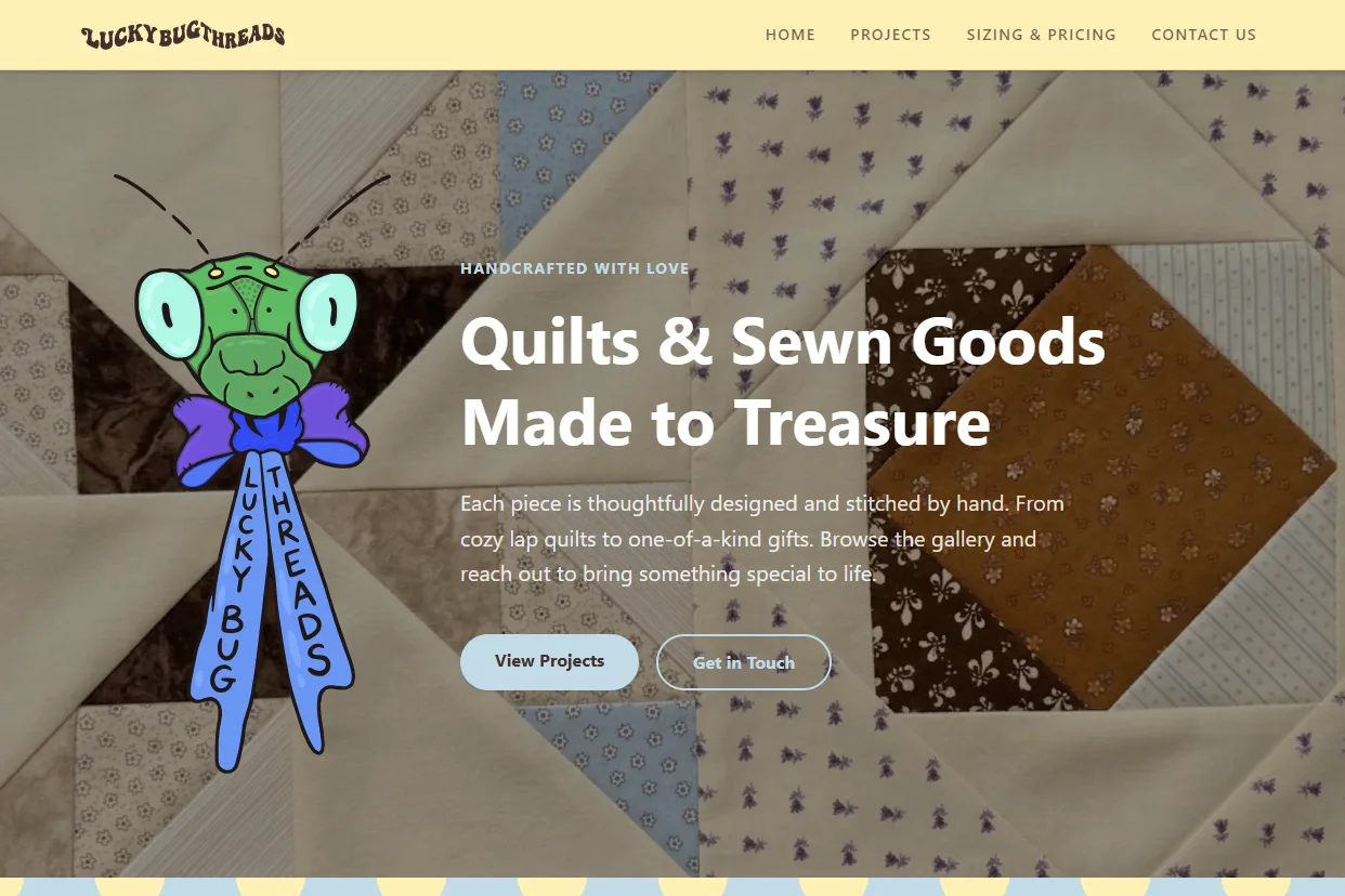 Screenshot of Lucky Bug Threads website